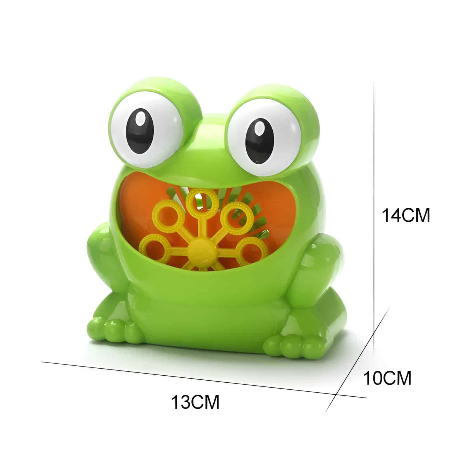 Colorful frog-shaped toy with windmill in mouth, measuring 14cm tall, 13cm wide, and 10cm deep, ideal for children's educational and entertainment purposes from Monalisa Store.