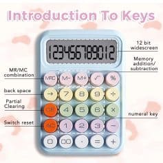 12-digit calculator with memory functions and 12-bit widescreen display for optometry and optical sales.
