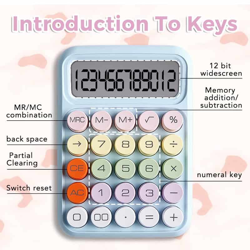 12-digit calculator with memory functions and 12-bit widescreen display for optometry and optical sales.