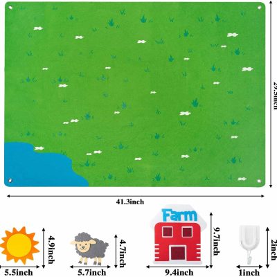 Grass field with small white flowers and a pond, designed as playful ground cover for children.