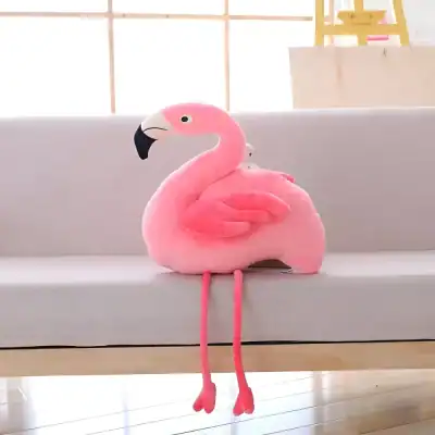Pink flamingo plush toy for home decor and gifts, featuring soft fabric and cute design, perfect for creating a cheerful atmosphere in living spaces. Great for kids and animal lovers.