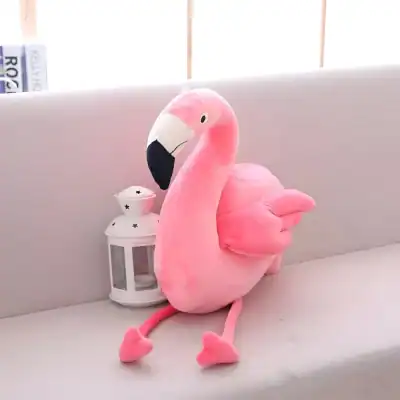 Soft pink plush flamingo toy with long legs and a black beak, perfect for home or nursery decor, available at Monalisa Medical Store.