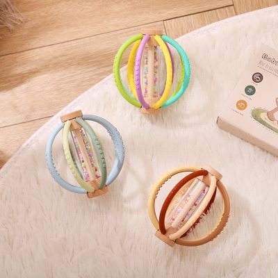Colorful silicone baby teething toys with bead-stuffed silicone rings, perfect for soothing gums and sensory development. Suitable for infants and toddlers, available at Monalisa Store.