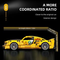 Yellow LEGO-built race car with detailed dimensions and sporty design, ideal for model car enthusiasts and custom automotive displays.