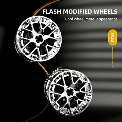 Shiny metallic modified wheels with a cool, modern appearance, displayed against a dark background, highlighting stylish automotive hub accessories.