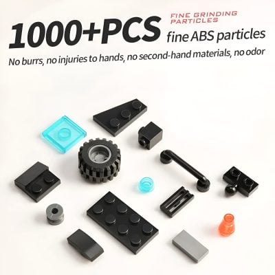 1000+PCS fine ABS particles, small black and colored plastic pieces used for toy building blocks, educational crafts, and DIY projects, safe and non-toxic for children and adults.