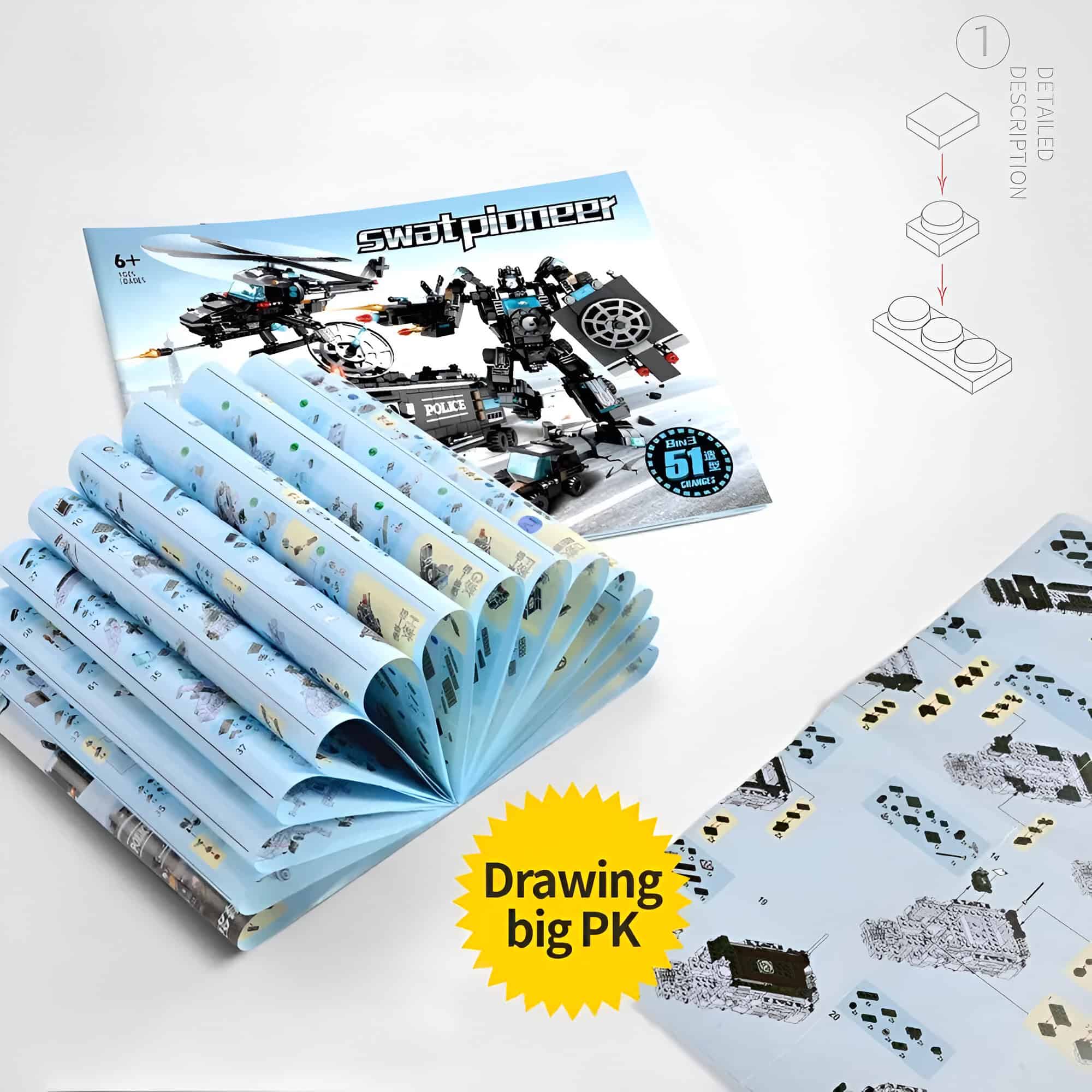 Lego building instruction manual for a police helicopter toy set, detailed step-by-step guide, and assembly diagrams for kids and hobbyists, perfect for constructing LEGO SWAT helicopter model from scratch.