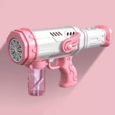 Pink toy gun with sci-fi design, perfect for children or cosplay accessories.