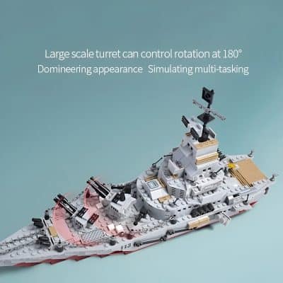 LEGO Battleship Model - Large Scale Naval Warship with rotating turret, detailed construction, perfect for naval enthusiasts, and a great educational toy for kids and adults alike.