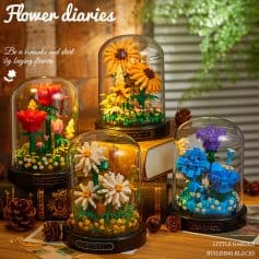 Lego flower display under glass domes for home decor and gift ideas.