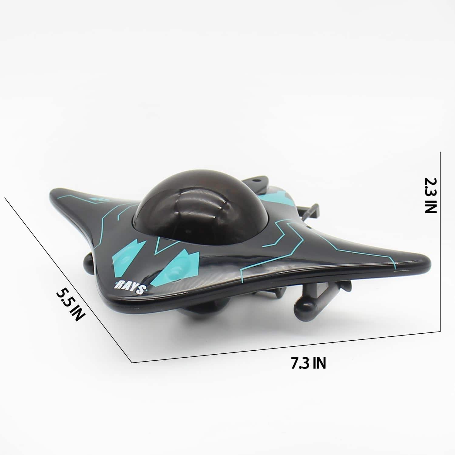 Hoverboard with sleek black and blue design, measuring 7.3 inches by 5.5 inches by 2.3 inches, perfect for kids and teenagers, featuring smooth wheels for easy riding and eye-catching graphics.