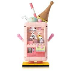 Colorful LEGO ice cream vending machine with miniature ice cream cones, ice cream characters, and playful design elements, perfect for kids' toys and dessert-themed decor.