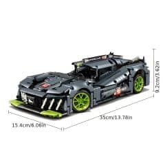 High-quality LEGO Technic supercar model, detailed and accurate design inspired by racing cars, perfect for car enthusiasts and collectors, with realistic dimensions and vibrant neon green accents.