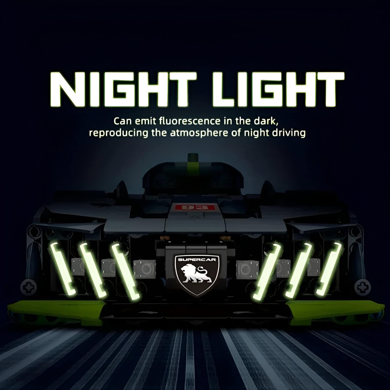 High-visibility night driving car with luminous lights, advanced headlights, and sleek design for improved safety and aesthetics. Perfect for night driving and automotive enthusiasts.