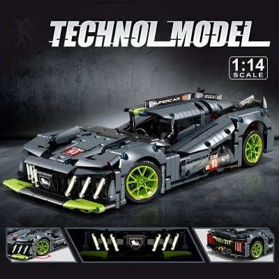 LEGO Technic Supercar building kit, detailed 1:14 scale model with realistic engine and racing details, ideal for adult Lego enthusiasts and car fans.