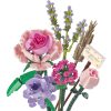 Vivid LEGO flower bouquet set featuring pink, purple, and lavender blossoms with green stems and a motivational message sign, perfect for decorative or gift purposes.