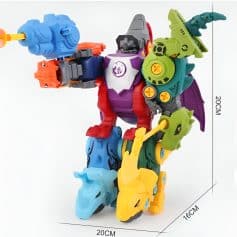 Colorful transforming robot toy with detailed design and multiple movable parts, perfect for children and collectors, showcasing vibrant colors and imaginative play.