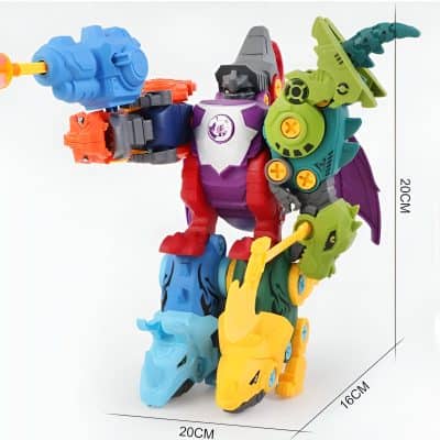 Colorful transforming robot toy with detailed design and multiple movable parts, perfect for children and collectors, showcasing vibrant colors and imaginative play.
