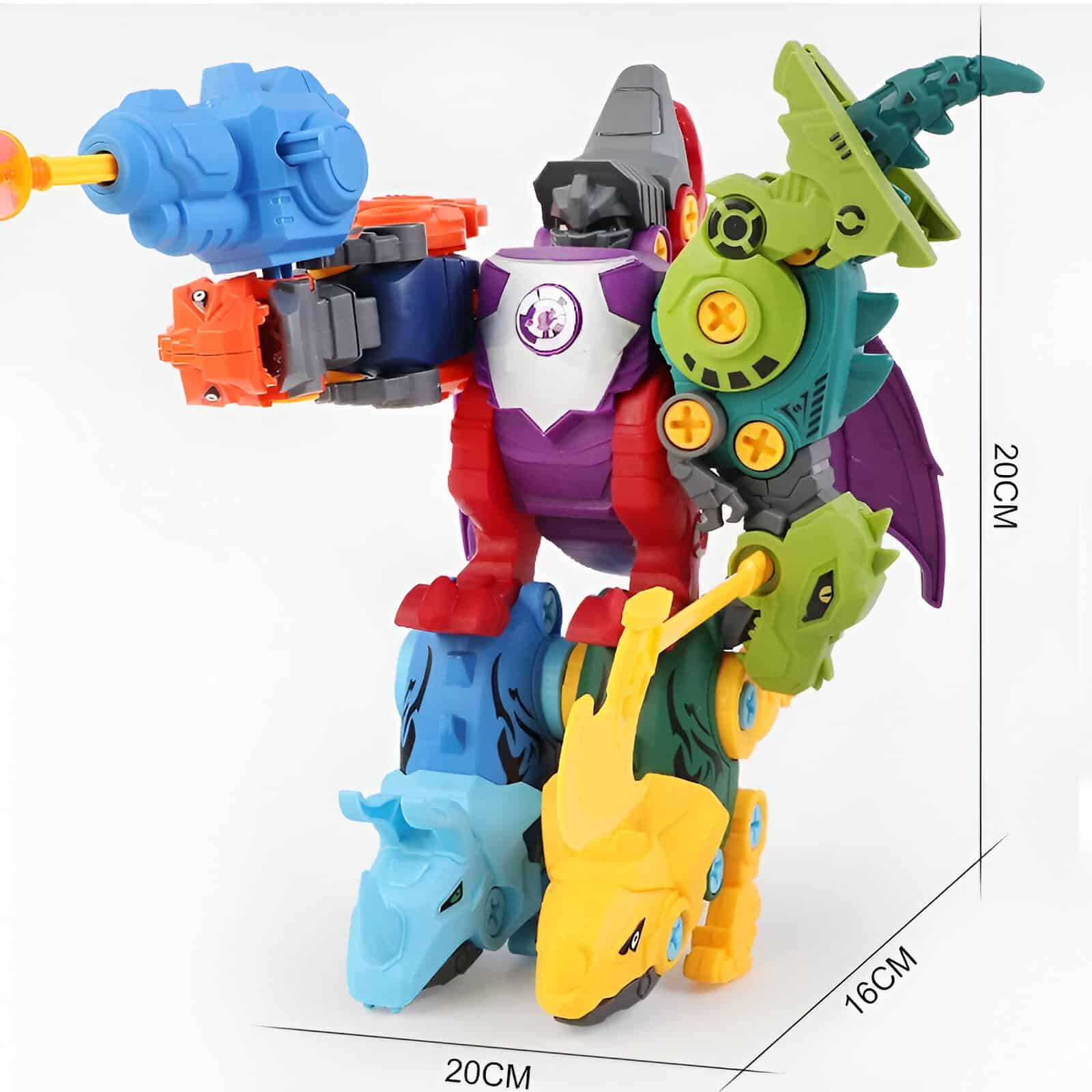 Colorful transforming robot toy with detailed design and multiple movable parts, perfect for children and collectors, showcasing vibrant colors and imaginative play.