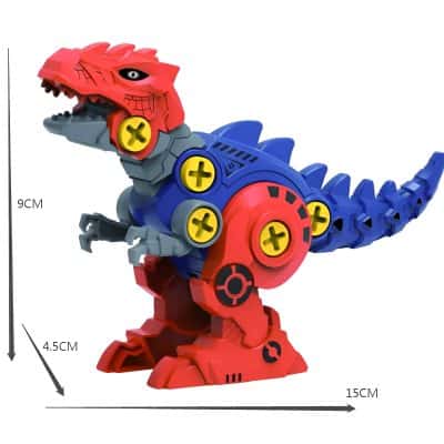 Colorful dinosaur robot toy with mechanical design and screws, ideal for children and collectors, measuring approximately 15cm in length and 9cm in height, perfect for STEM learning and entertainment at Monalisa Store.