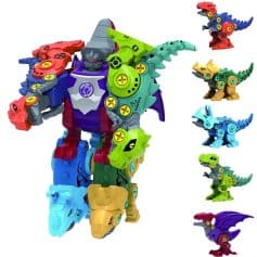 Colorful dinosaur-themed robot toy with interchangeable parts and vibrant design, suitable for children and collectors, featured on Monalisa Medical's online store.