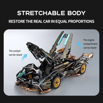 Foldable sports car model with moving cockpit and engine compartment, toy car, mechanical design, mechanical engineering, robotics, Monalisa Store.