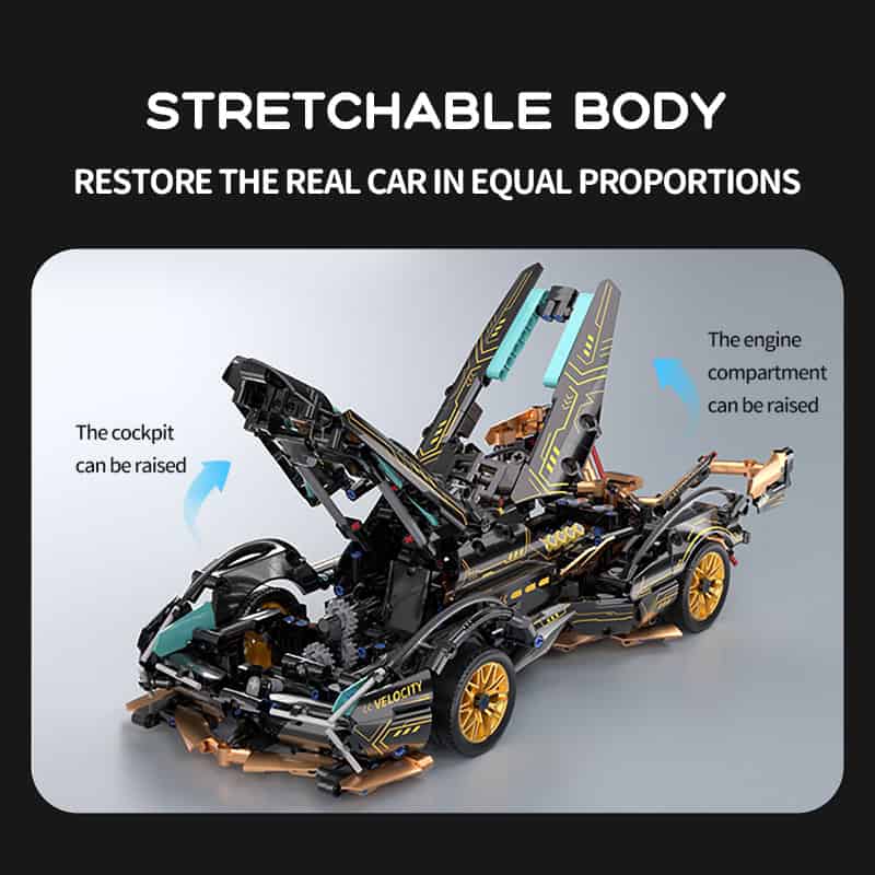 Foldable sports car model with moving cockpit and engine compartment, toy car, mechanical design, mechanical engineering, robotics, Monalisa Store.