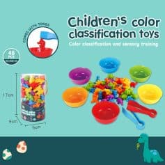 Color classification toys for kids, sensory training tools, 48-piece children's educational playset, vibrant color sorting game with tongs, perfect for early childhood development and learning.