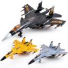 Detailed model aircraft toy collection with realistic design, suitable for collectors and aviation enthusiasts. Features jet fighter replicas in black, yellow, and gray with missile attachments.