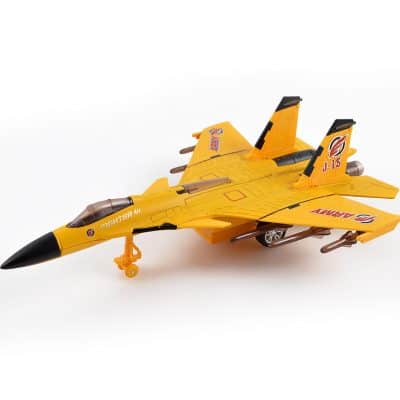 Colorful yellow fighter jet toy model with detailed design, perfect for aviation and model enthusiasts. Suitable for collectors and kids who love airplane toys and aircraft models.