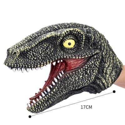 Realistic dinosaur head costume toy with detailed scaled texture and open mouth showing sharp teeth, perfect for Halloween and cosplay events.