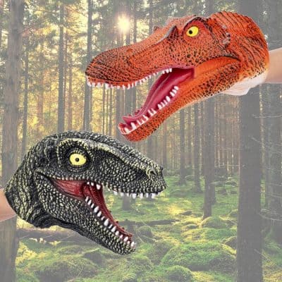 Dinosaur plush puppets for kids, colorful dinosaur hand puppets for storytelling, ideal for educational and playtime activities, designed for children and dinosaur enthusiasts alike.