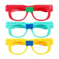 Colorful LEGO-style glasses for kids, playful eyewear accessories for children’s fashion and fun. Perfect for educational toys, costumes, or creative dress-up activities.