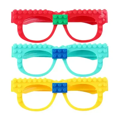 Colorful LEGO-style glasses for kids, playful eyewear accessories for children’s fashion and fun. Perfect for educational toys, costumes, or creative dress-up activities.