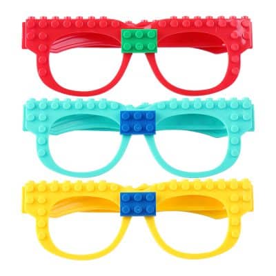 Colorful LEGO-style glasses for kids, playful design, ideal for eye care, optometry, and vision testing accessories. Bright, fun eyewear perfect for children’s optical needs.