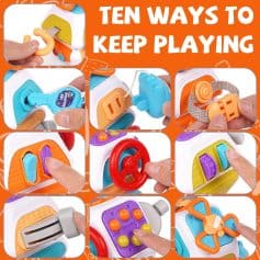 Play fun educational kid's toy with multiple interactive features for sensory development, perfect for children learning cause-and-effect and fine motor skills.