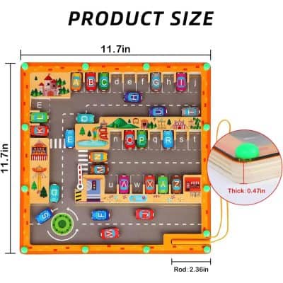 Miniature parking lot game board for children, featuring colorful toy cars, roads, and fun illustrations, designed for educational play and motor skill development.