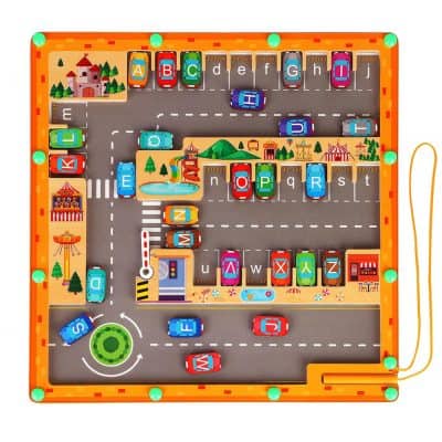 Colorful children's parking lot play mat designed for kid-friendly car and toy organization, featuring roads, parking spaces, amusement rides, and vibrant illustrations, perfect for creative play.