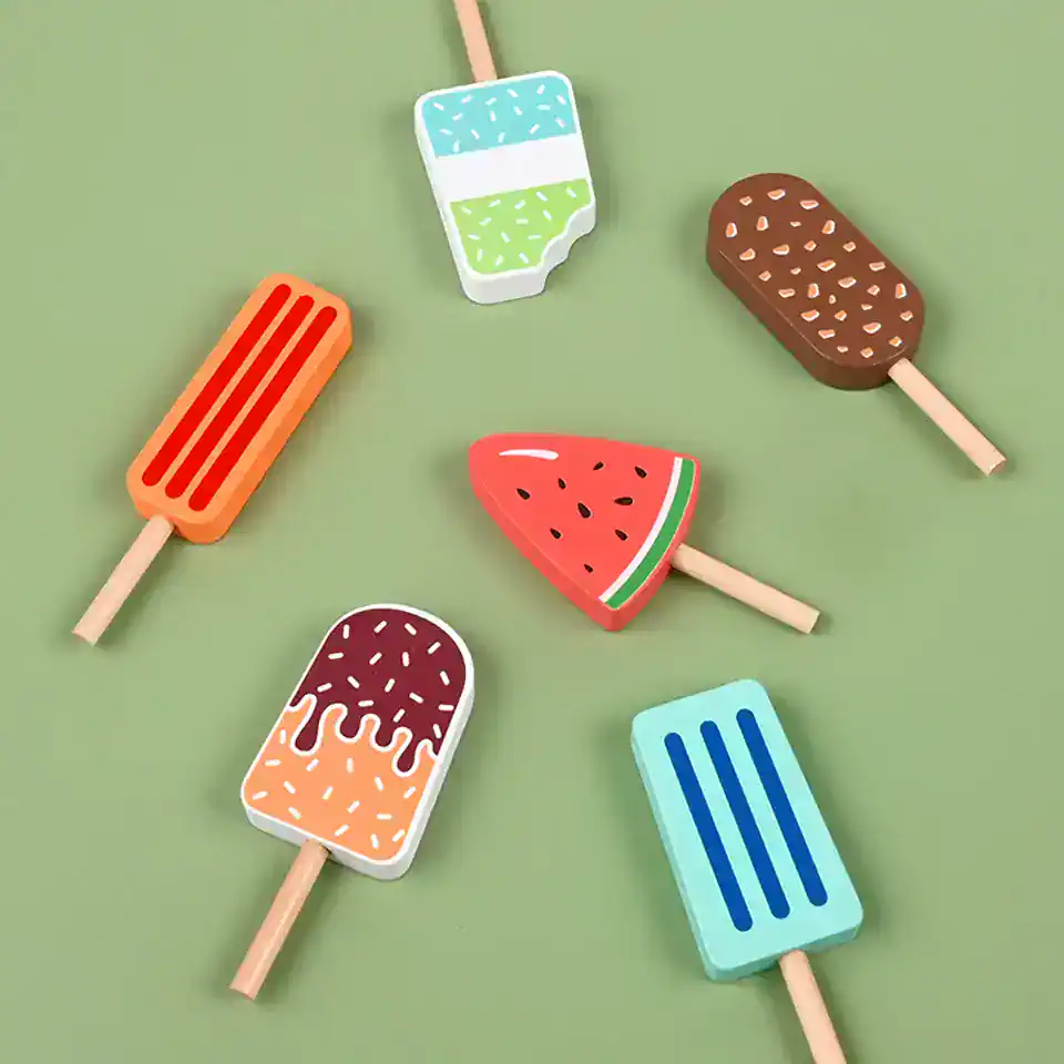 Colorful ice cream and popsicle toys, perfect for kids, toy store, or summer-themed activities. Bright, playful designs with various flavors and colors, ideal for children’s entertainment.