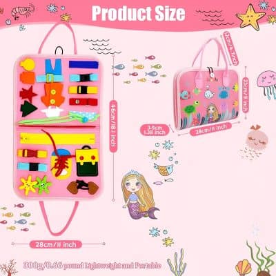 Colorful children's accessory organizer and storage bag for kids' items, suitable for travel and school. Features fun ocean-themed design with multiple compartments and accessories.
