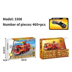 Colorful fire truck building blocks toy with 460+ pieces, suitable for children ages 6-12, promoting creativity and STEM learning. Includes gift starter set and multiple accessories for imaginative play.