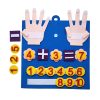 Colorful educational felt board with numbers, addition symbols, and pretend hands, designed for kids' learning activities in a medical or holistic educational setting.