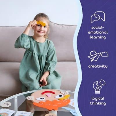 Engaging young girl playing with educational and creative toys, promoting social-emotional learning, creativity, and logical thinking through interactive activities at Monalisa Store.
