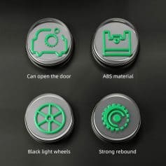 Can open the door, ABS material, black light wheels, strong rebound, durable automotive car control buttons with neon green symbols for vehicle indicators and functions.