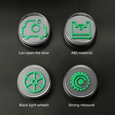 Can open the door, ABS material, black light wheels, strong rebound, durable automotive car control buttons with neon green symbols for vehicle indicators and functions.