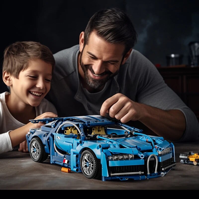 Blue LEGO race car model with detailed design and sleek appearance for kids and adults.