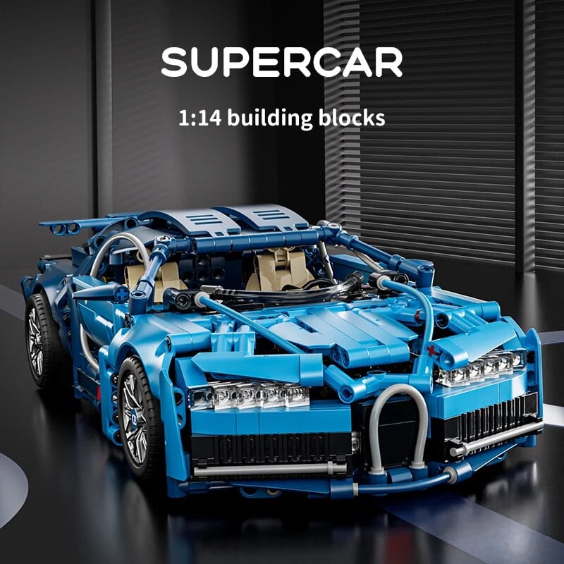 Blue LEGO supercar model, detailed sports car building blocks, modern design, perfect for kids and adults, Monalisa Store opt, high-quality construction toy for automotive enthusiasts.