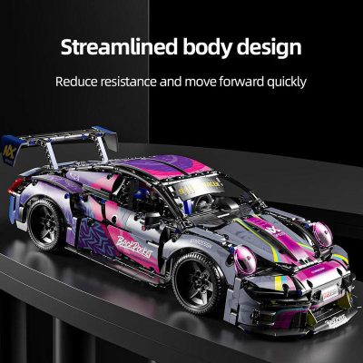 High-performance race car with streamlined body design, vibrant pink, purple, and green accents, displayed at Monalisa Store, showcasing advanced automotive engineering and racing technology.