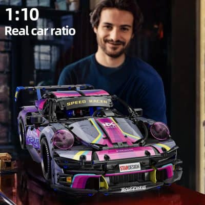 Detailed remote control car model featuring vibrant purple, yellow, and pink accents, displayed at Monalisa Store for racing enthusiasts and hobbyists interested in high-performance RC cars.