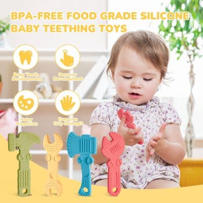 BPA-free food grade silicone baby teething toys for soothing infant gums and supporting developmental milestones.